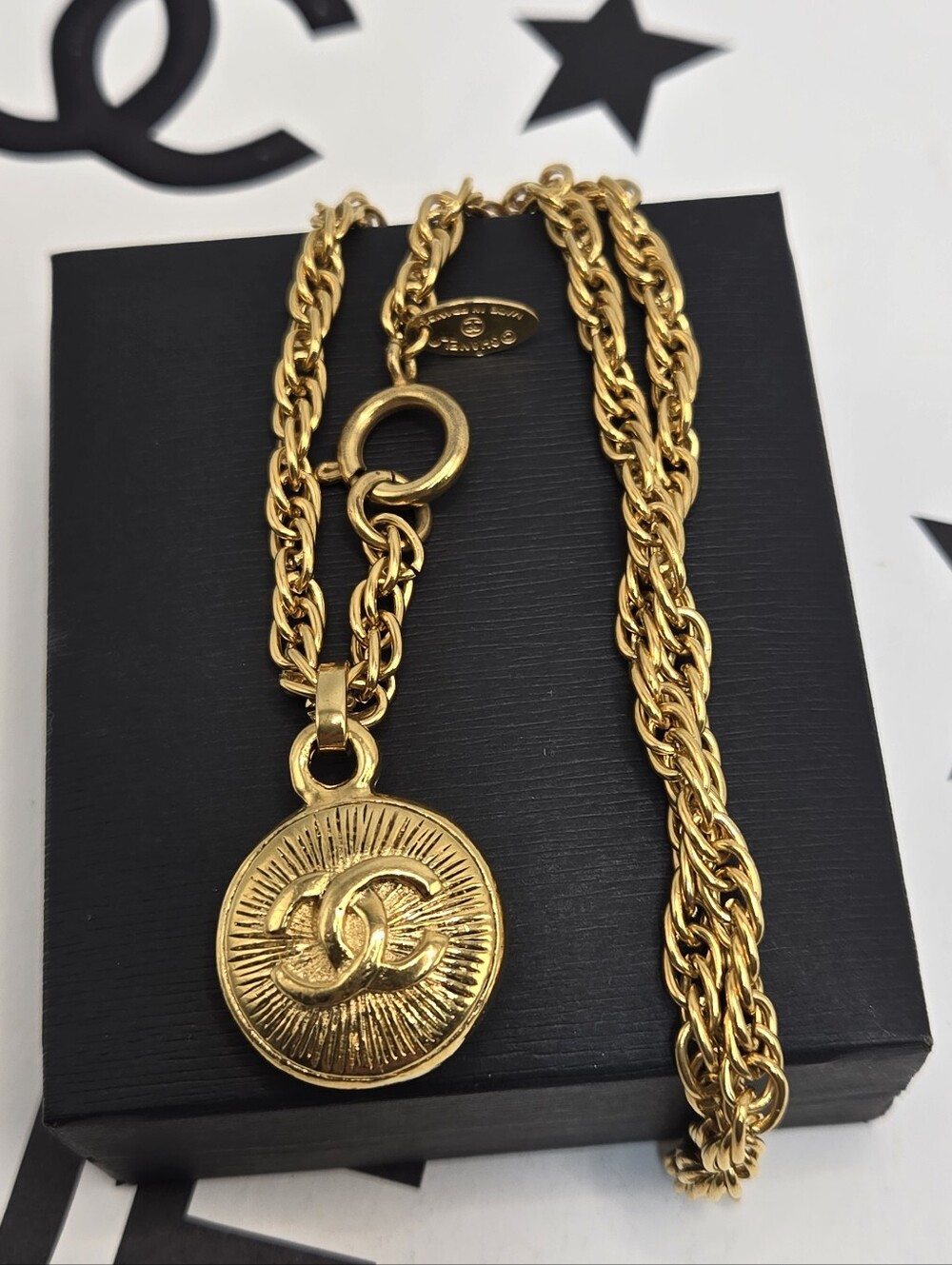 #172 - Chanel Coco Mark Vintage Chain Pendant Necklace, Gold Plated, - Vintage